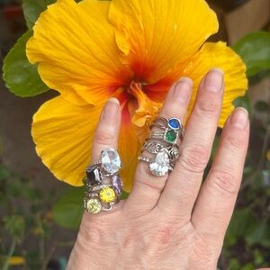 Elegant Silver and Gemstone Ring Set